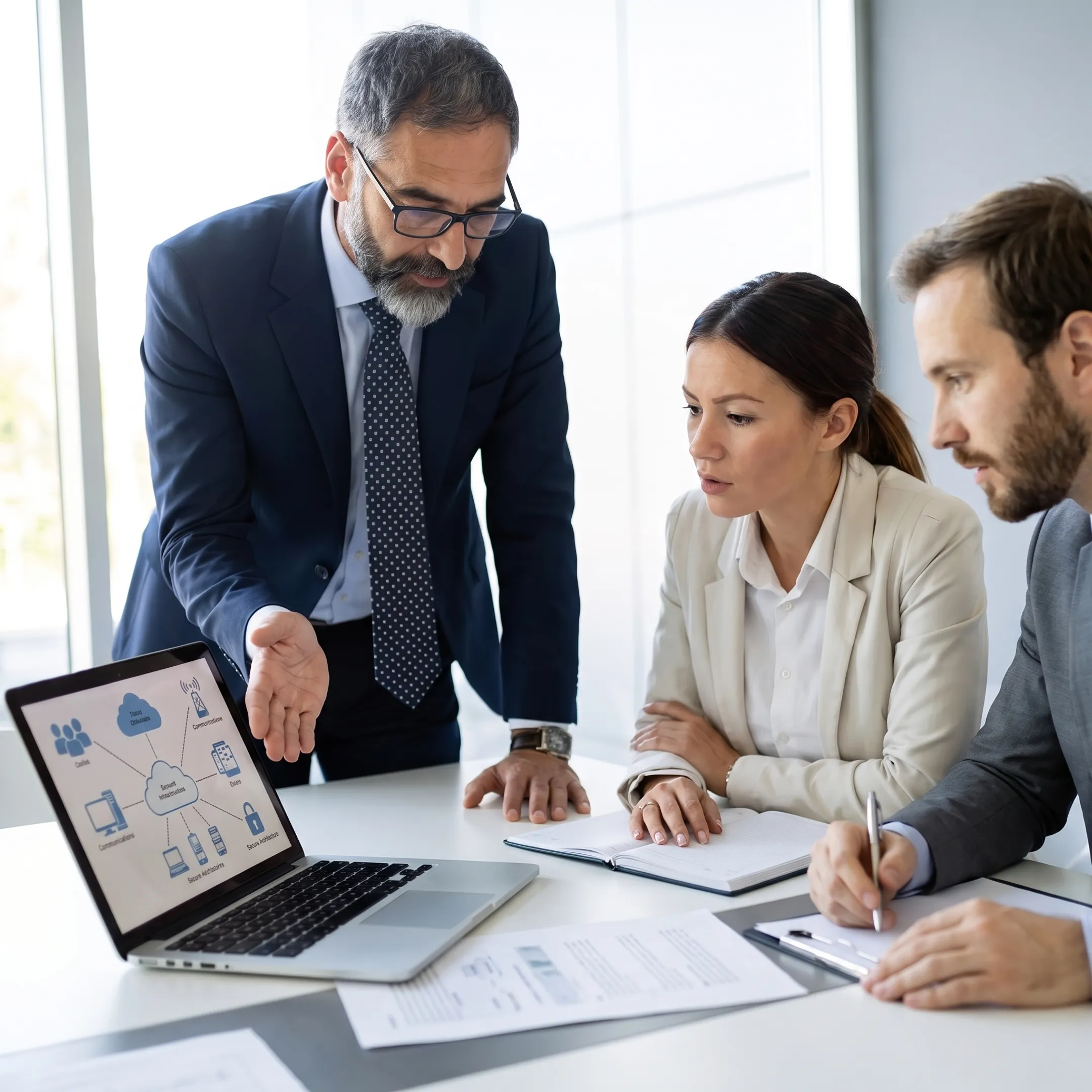 Advisor discussing IT infrastructure options with client