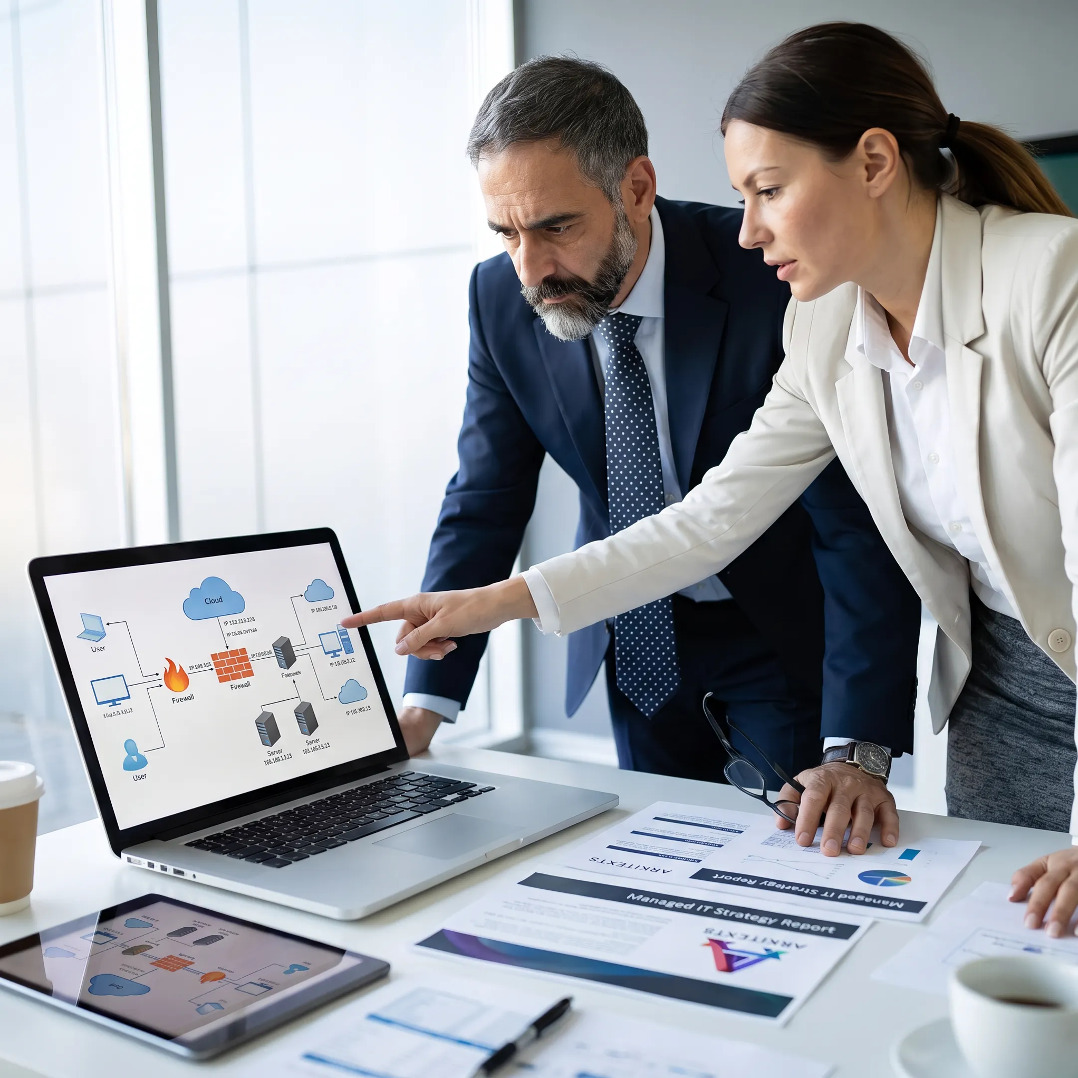 Technology advisor discussing network strategy with clients