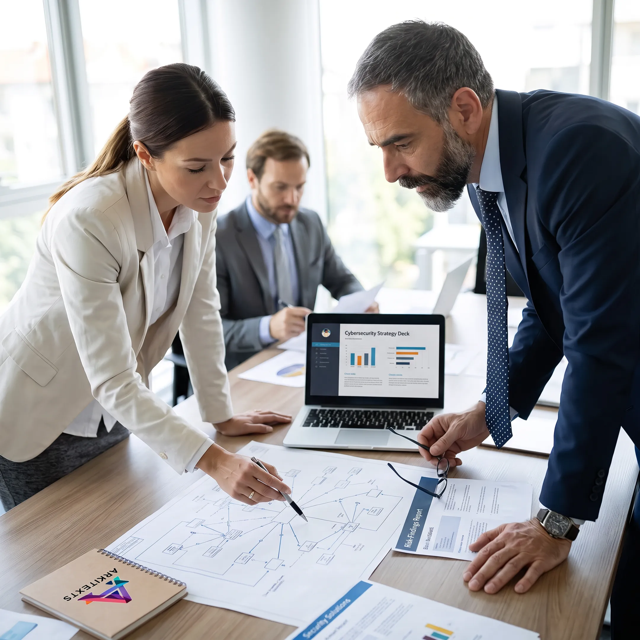 Advisor reviewing a business cybersecurity plan