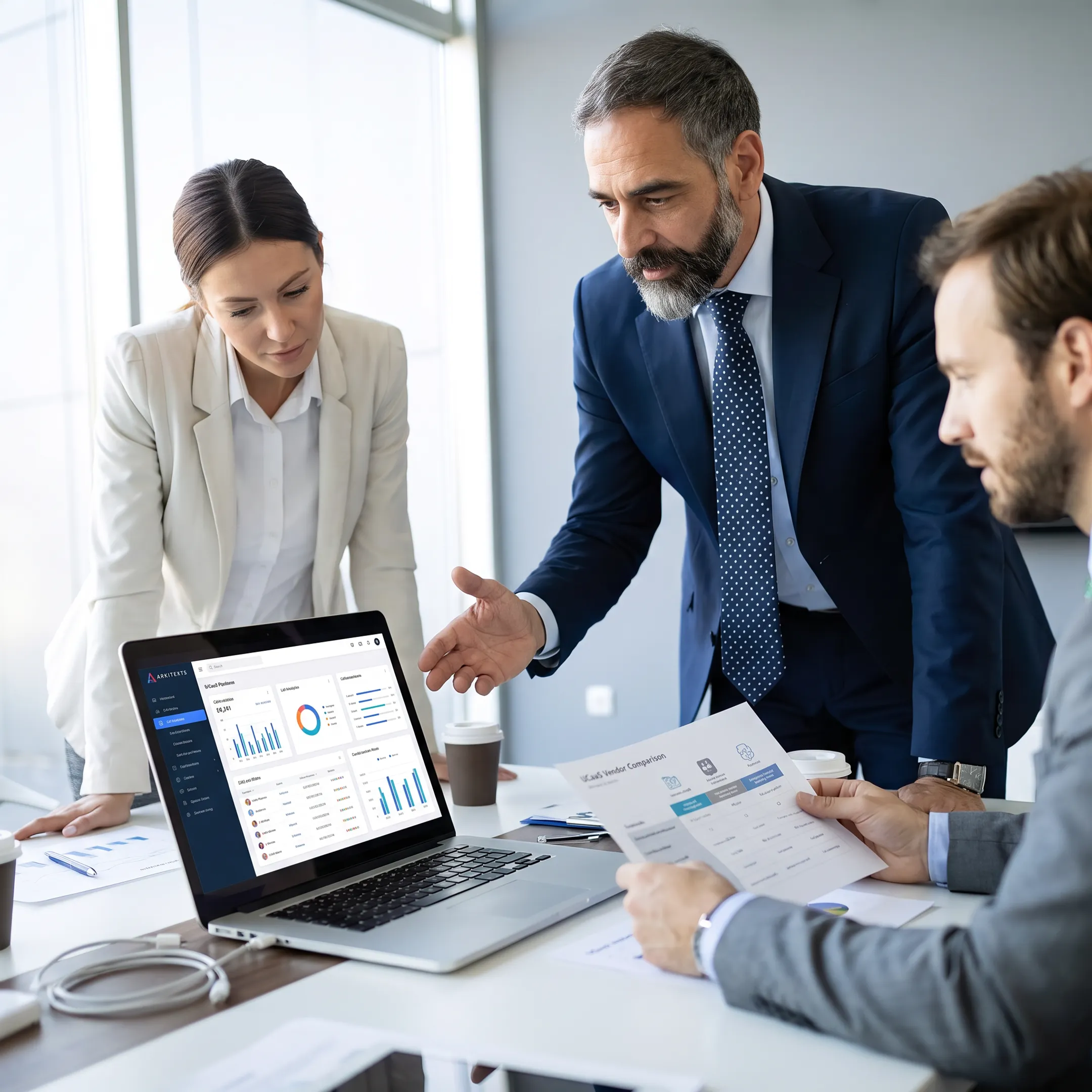 Consultant reviewing UCaaS options with business leaders