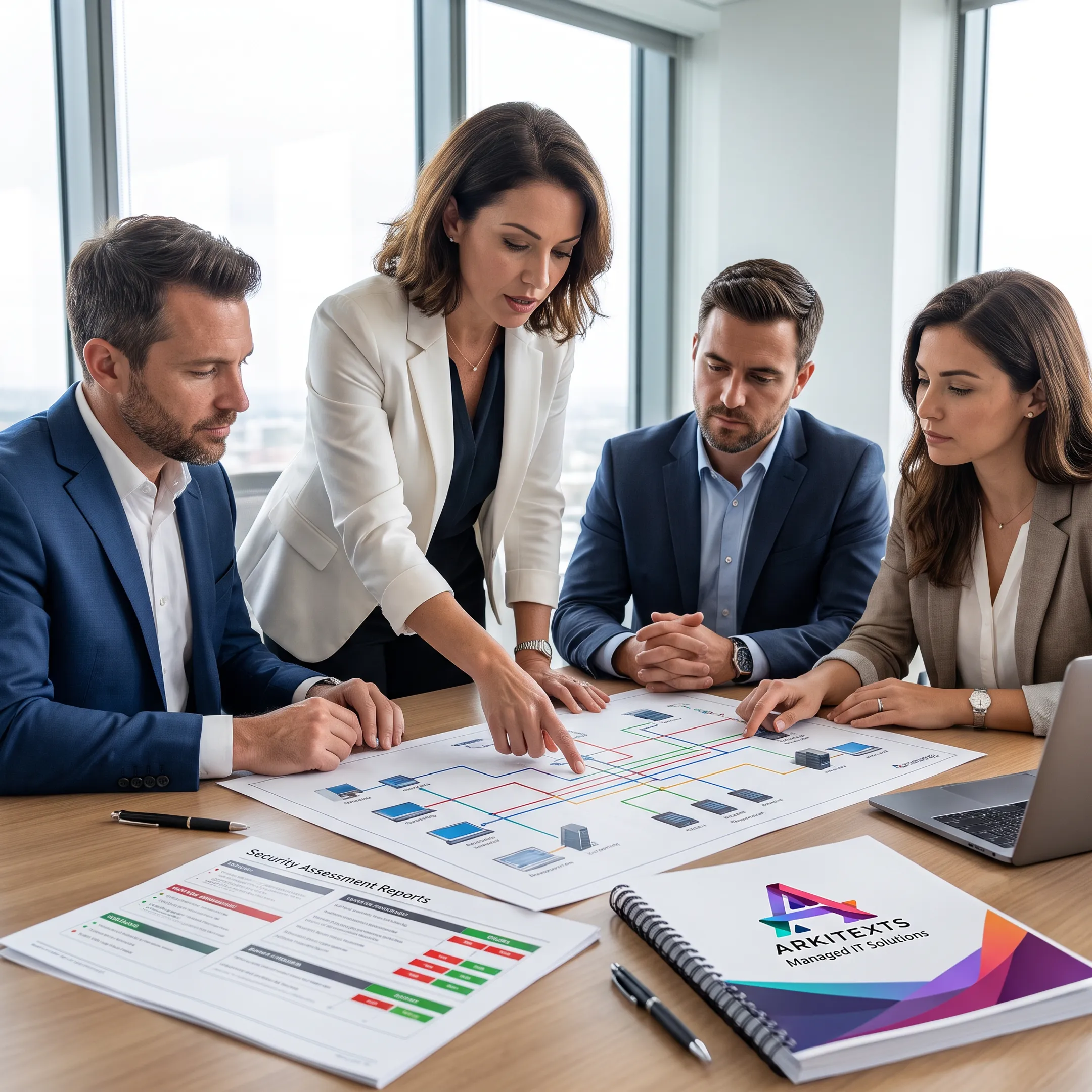 IT team reviewing network management strategy