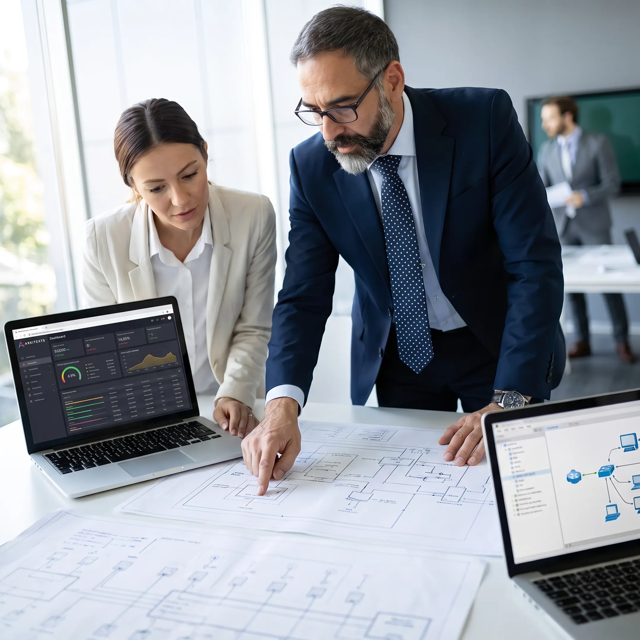 Business leaders reviewing IT network strategy