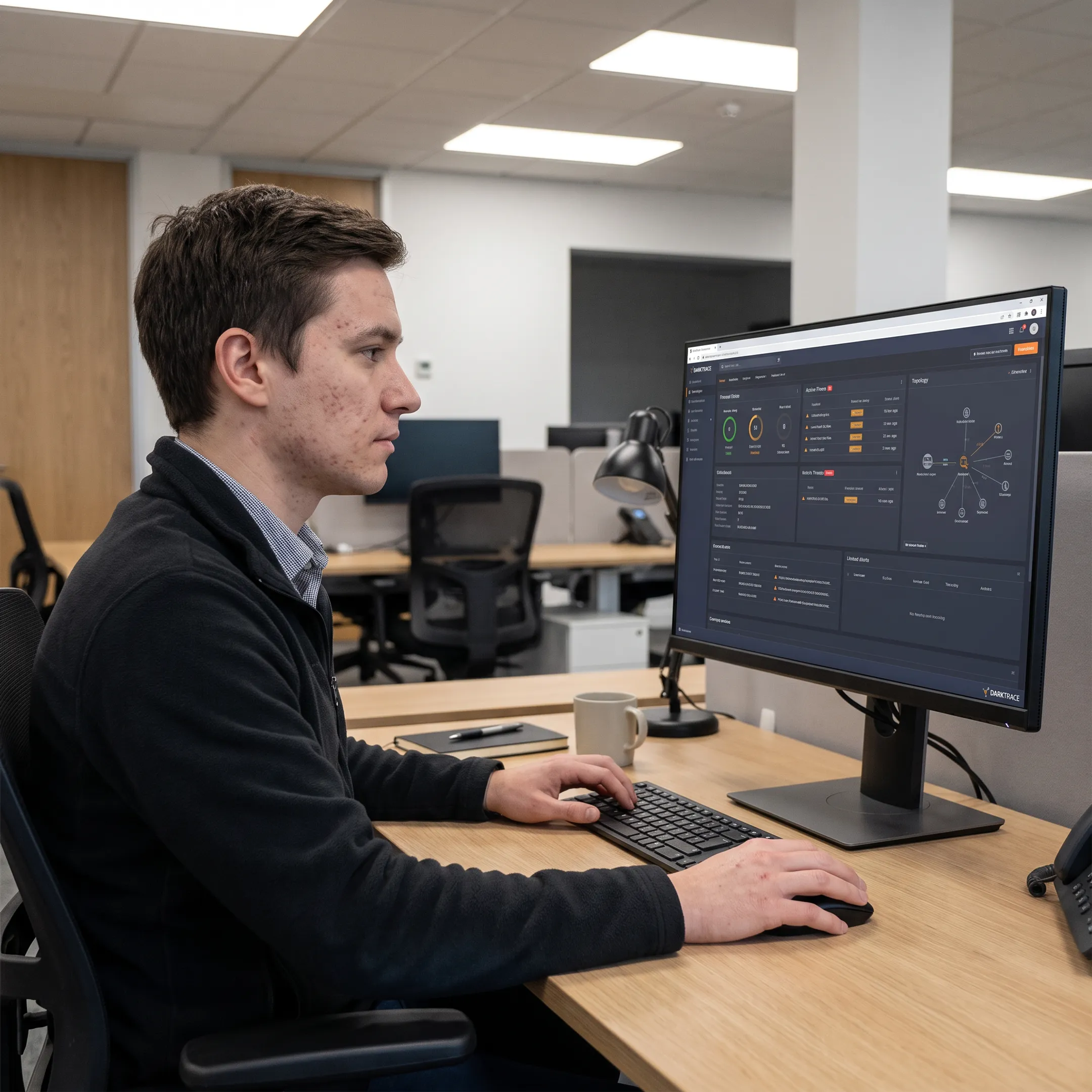 Analyst reviewing network security dashboard