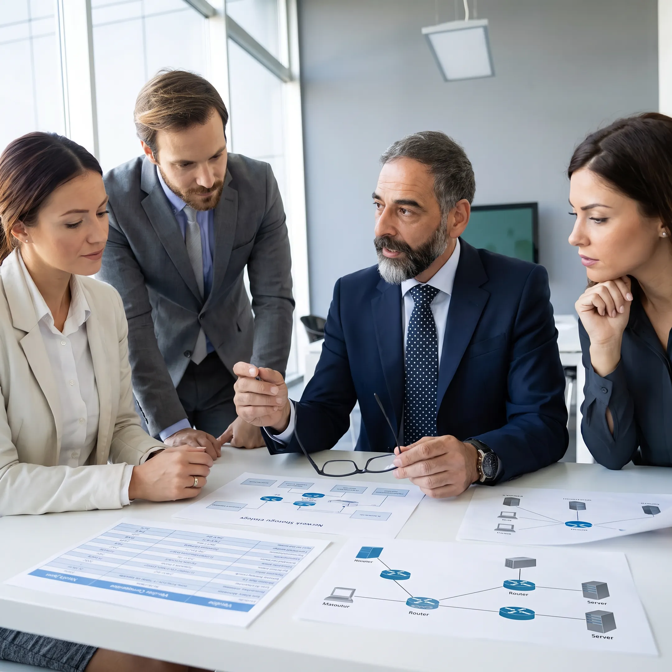 Advisor discussing secure IT strategy with business leaders