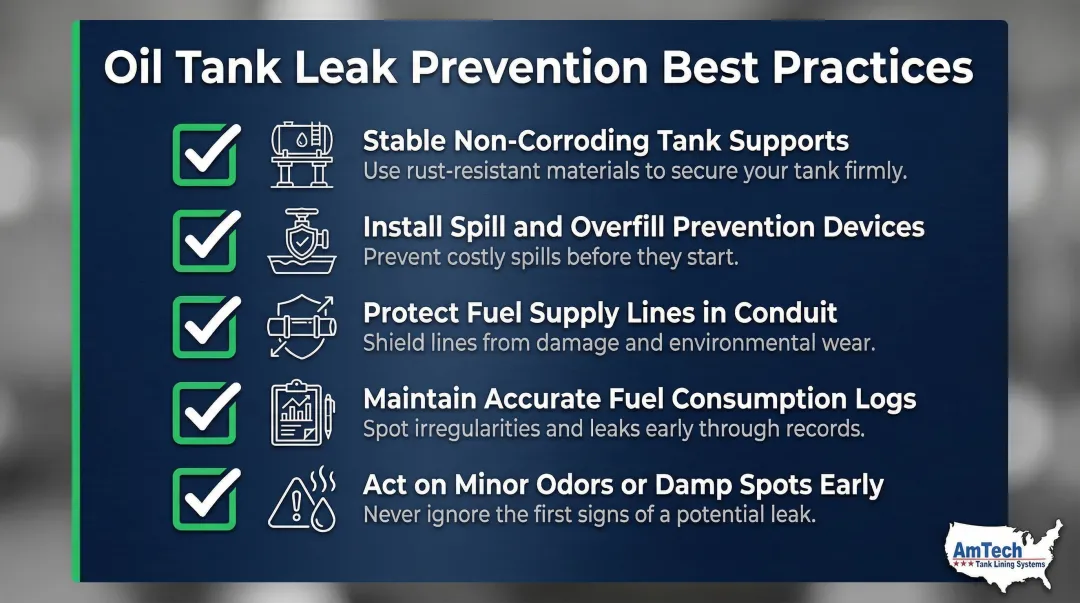 Five oil tank leak prevention best practices installation and operational checklist