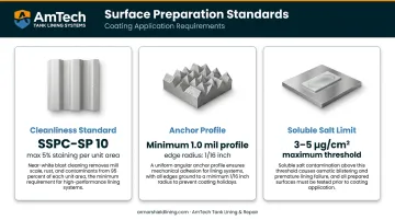 AWWA D103 surface preparation requirements overview including blast standards and contamination thresholds