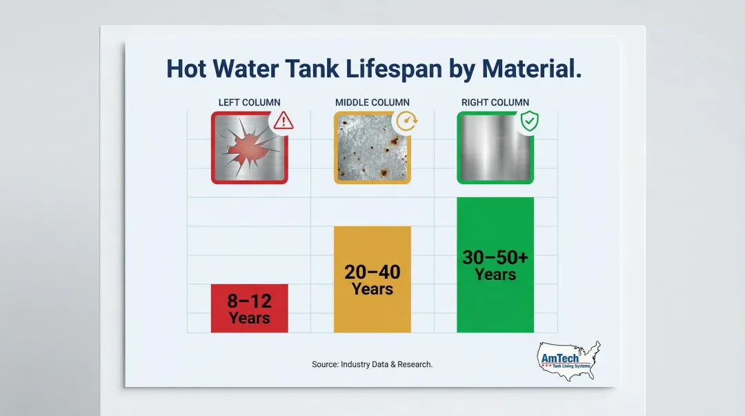 Tank material lifespan comparison chart glass-lined galvanized versus stainless steel
