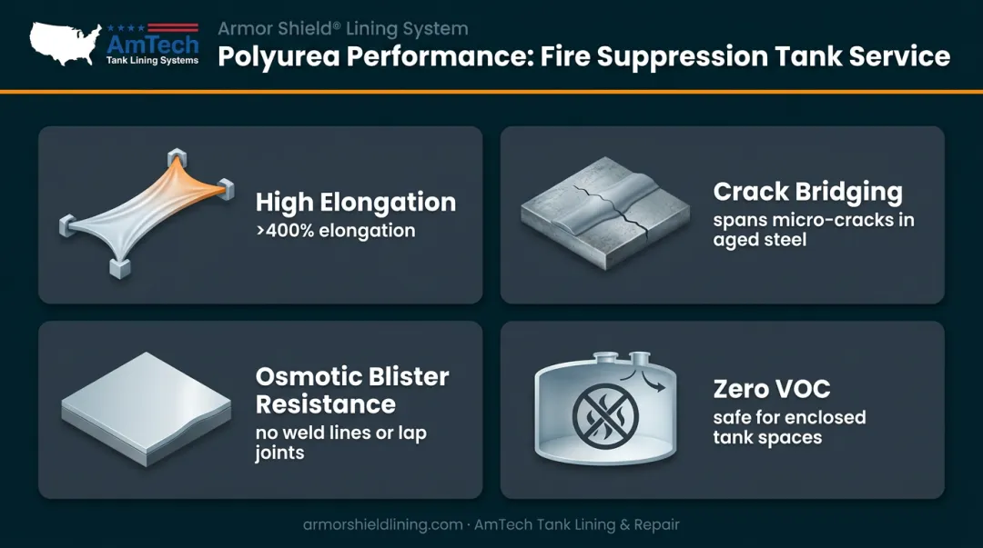Polyurea tank lining four key performance characteristics for fire suppression service