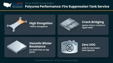 Polyurea tank lining four key performance characteristics for fire suppression service