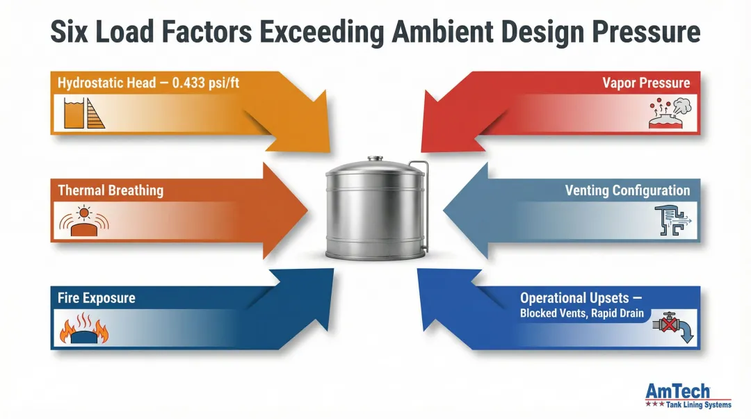 Six key load factors driving atmospheric tank design pressure above ambient