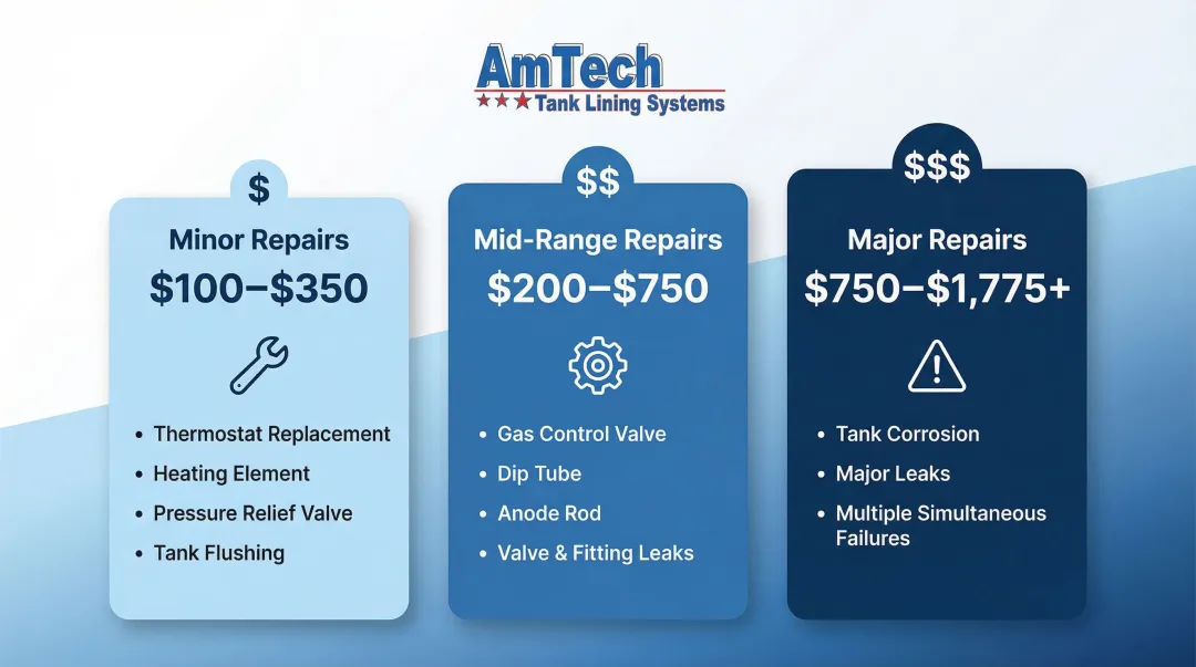 Three-tier water heater repair cost ranges from minor to major repairs