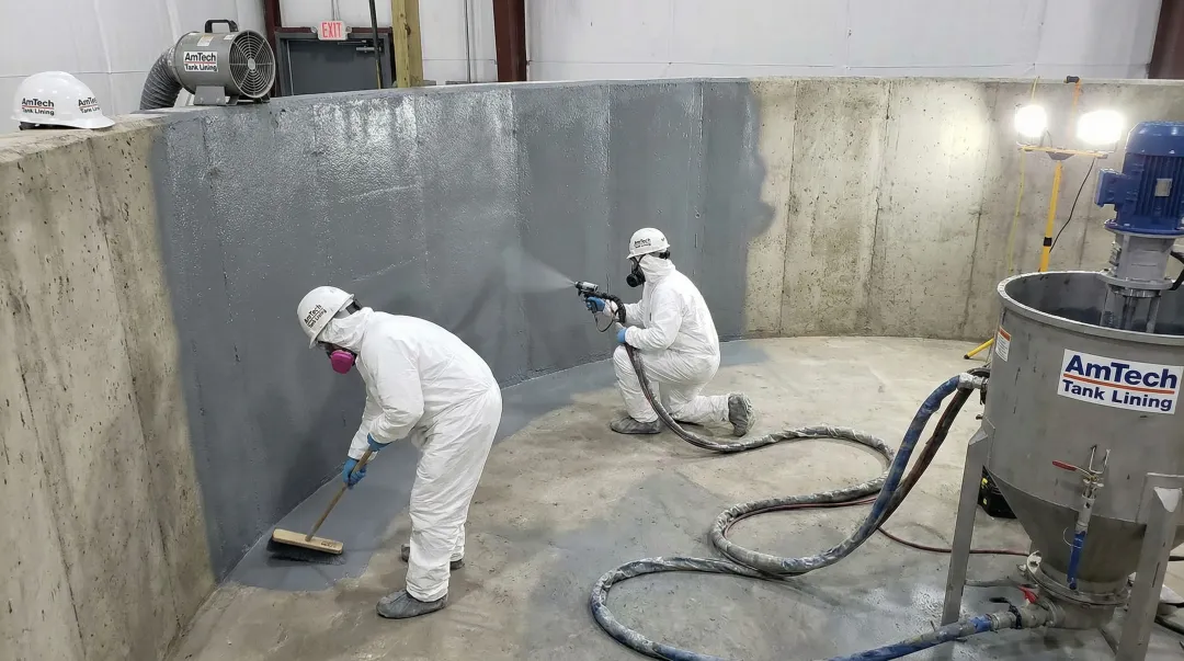 Field-applied chemical resistant lining system coating concrete secondary containment basin