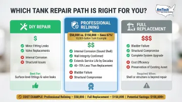 Pressure tank repair versus professional relining versus full replacement cost comparison chart