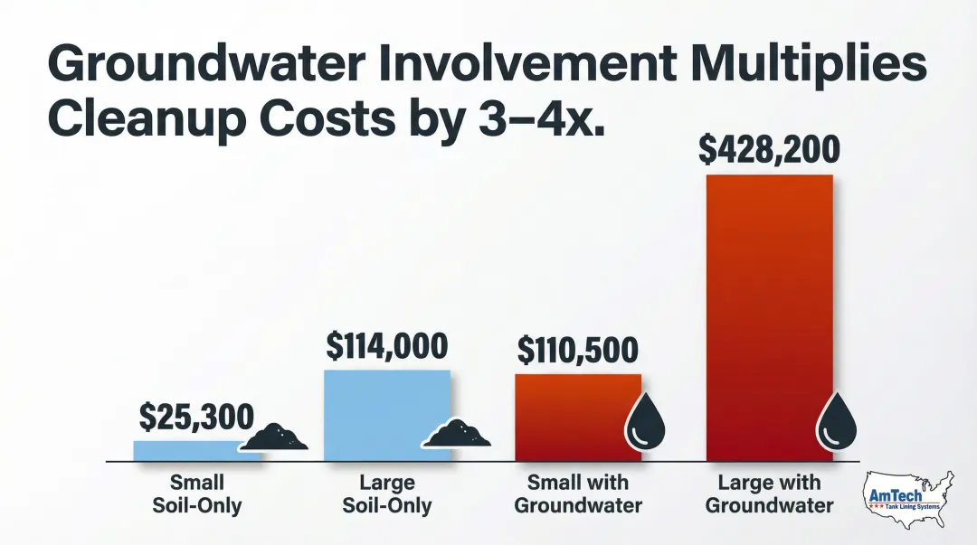 EPA oil leak cleanup cost comparison soil only versus groundwater contamination data