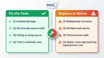 Fix versus replace leaking stock tank decision comparison chart infographic