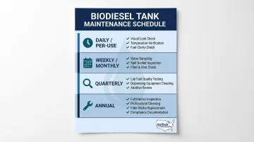 Biodiesel storage tank maintenance schedule from daily checks to annual inspection tasks