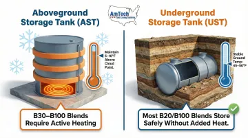 Biodiesel temperature storage requirements for aboveground versus underground tanks