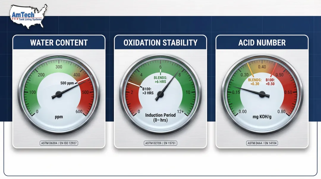 Biodiesel predictive maintenance fuel quality test thresholds and warning limits