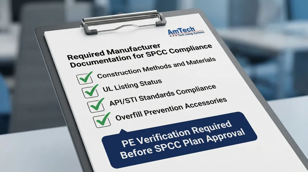 Double-walled tank manufacturer compliance documentation checklist for SPCC plan verification
