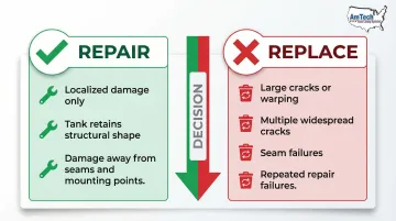 Repair versus replace plastic gas tank decision comparison chart criteria breakdown