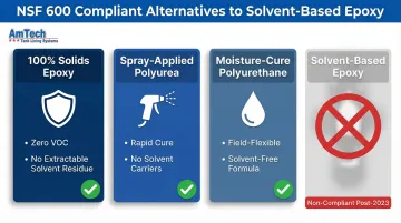 Three NSF-compliant solvent-free coating systems replacing solvent-based epoxy comparison