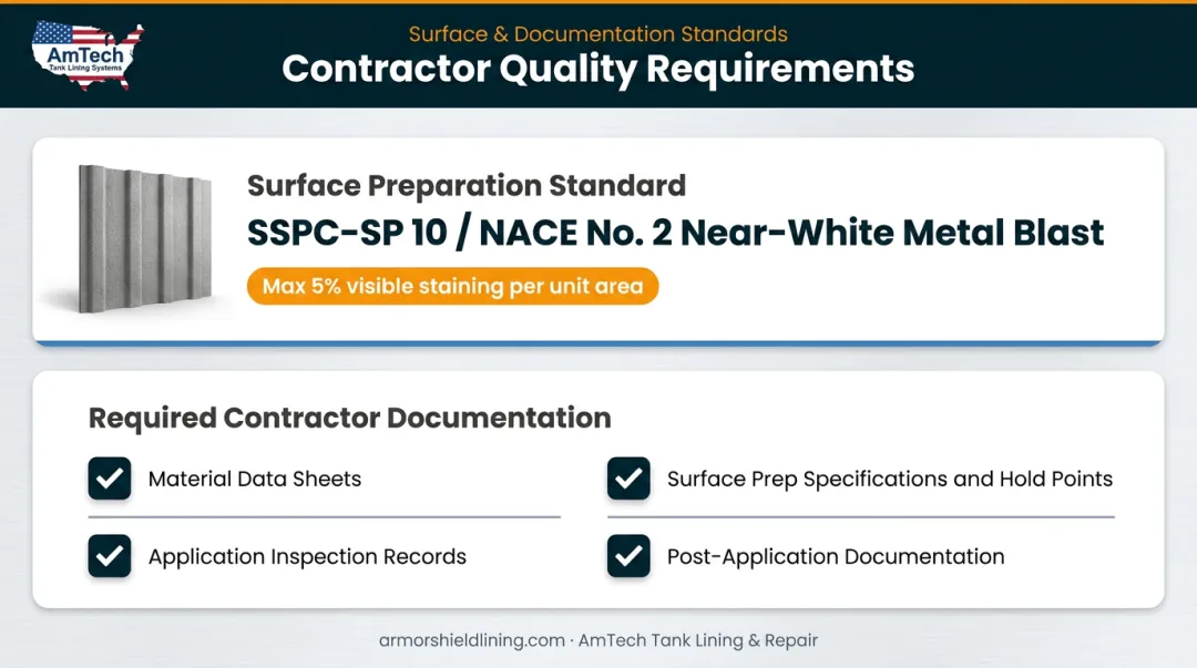 AWWA D102 surface preparation and contractor documentation checklist for tank lining