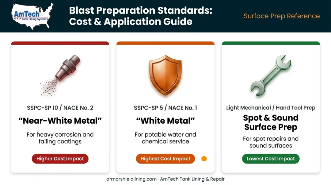 Three-tier blast standard comparison chart for bolted tank surface preparation