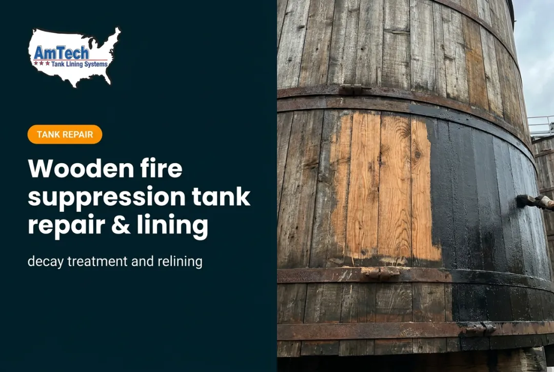 Wooden fire suppression tank repair & lining — decay treatment and relining