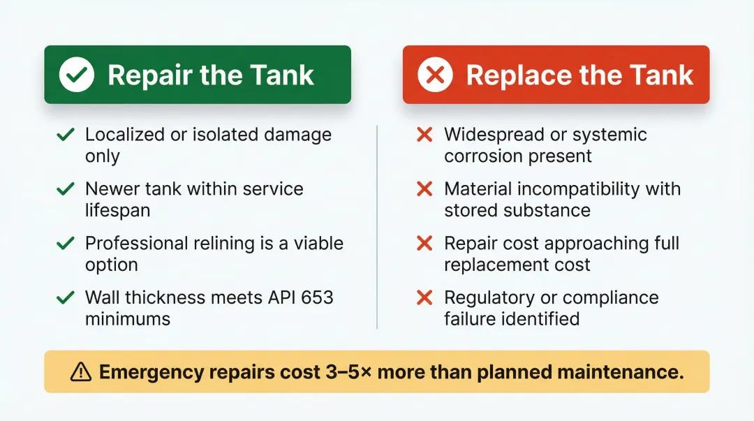 repair versus replace hydraulic tank decision criteria side-by-side comparison