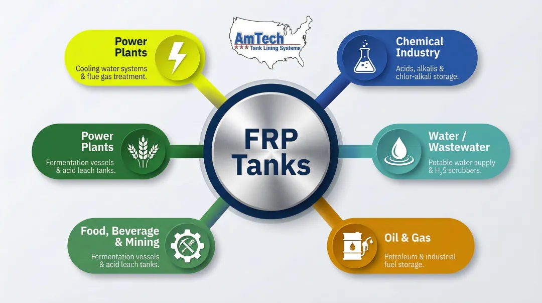 FRP tank industrial applications across chemical water oil food and power sectors