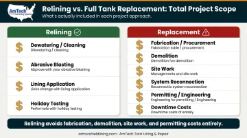 Fire suppression tank relining versus full replacement total cost comparison infographic