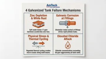 Four galvanized tank failure mechanisms zinc depletion galvanic corrosion thermal stress chlorides