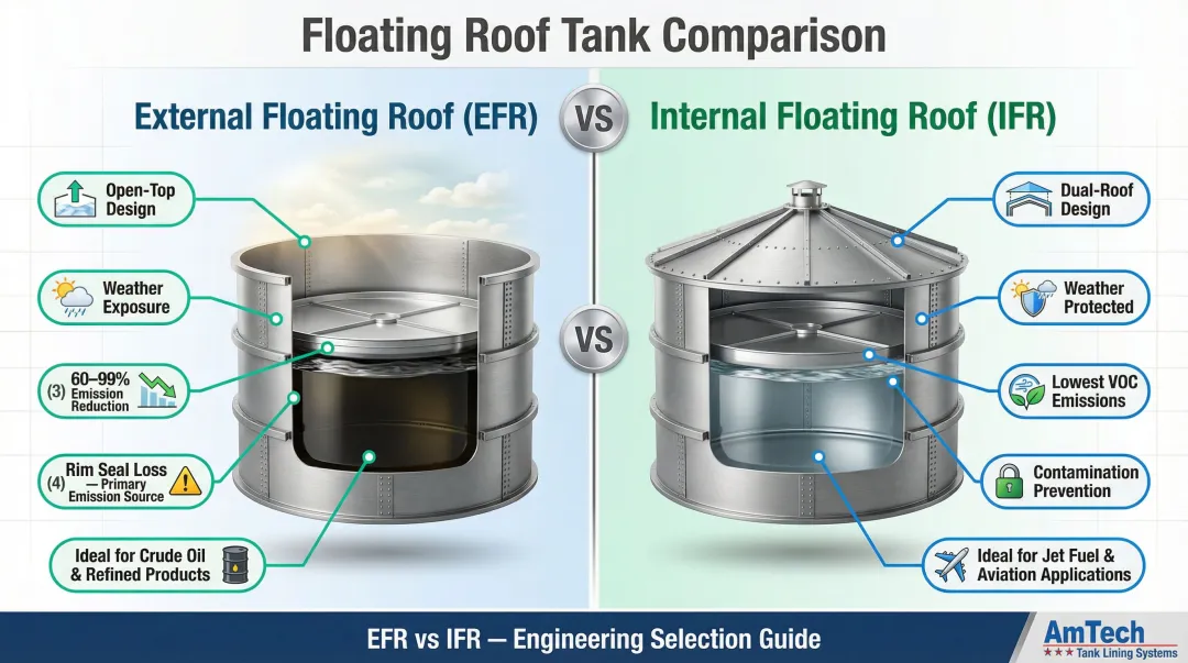 External floating roof versus internal floating roof tank configuration side-by-side comparison