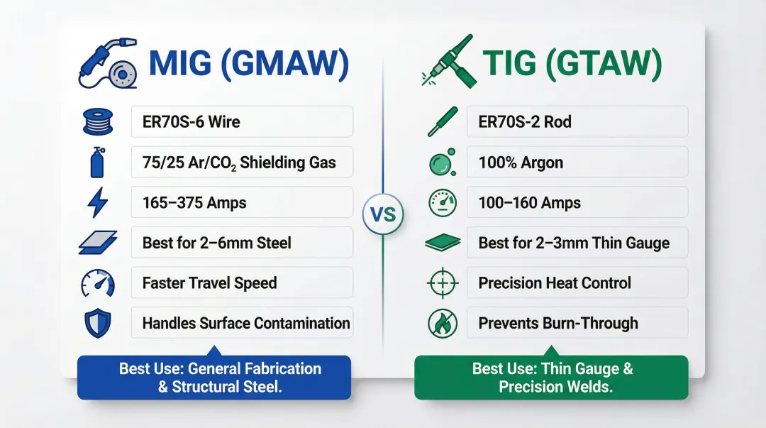 MIG versus TIG welding comparison for steel diesel fuel tank repair