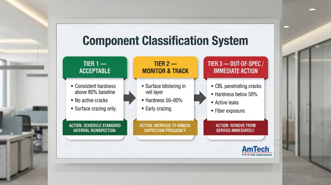 FRP tank inspection findings classification system three tier decision framework