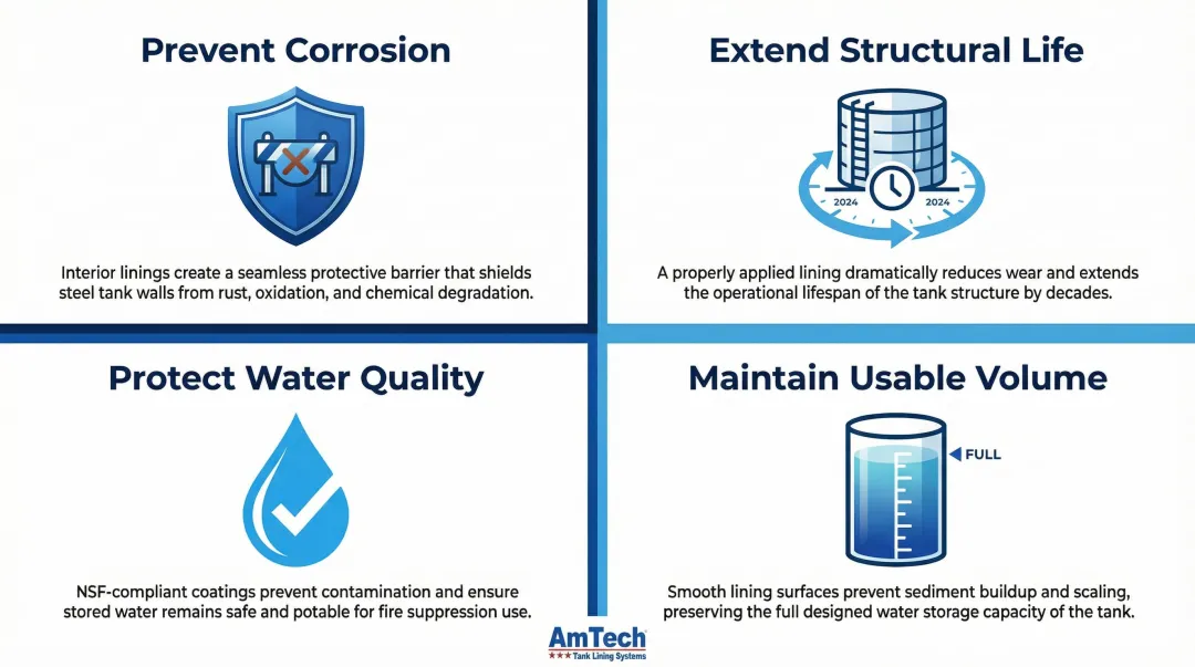 Four critical functions of interior tank linings for NFPA fire suppression compliance