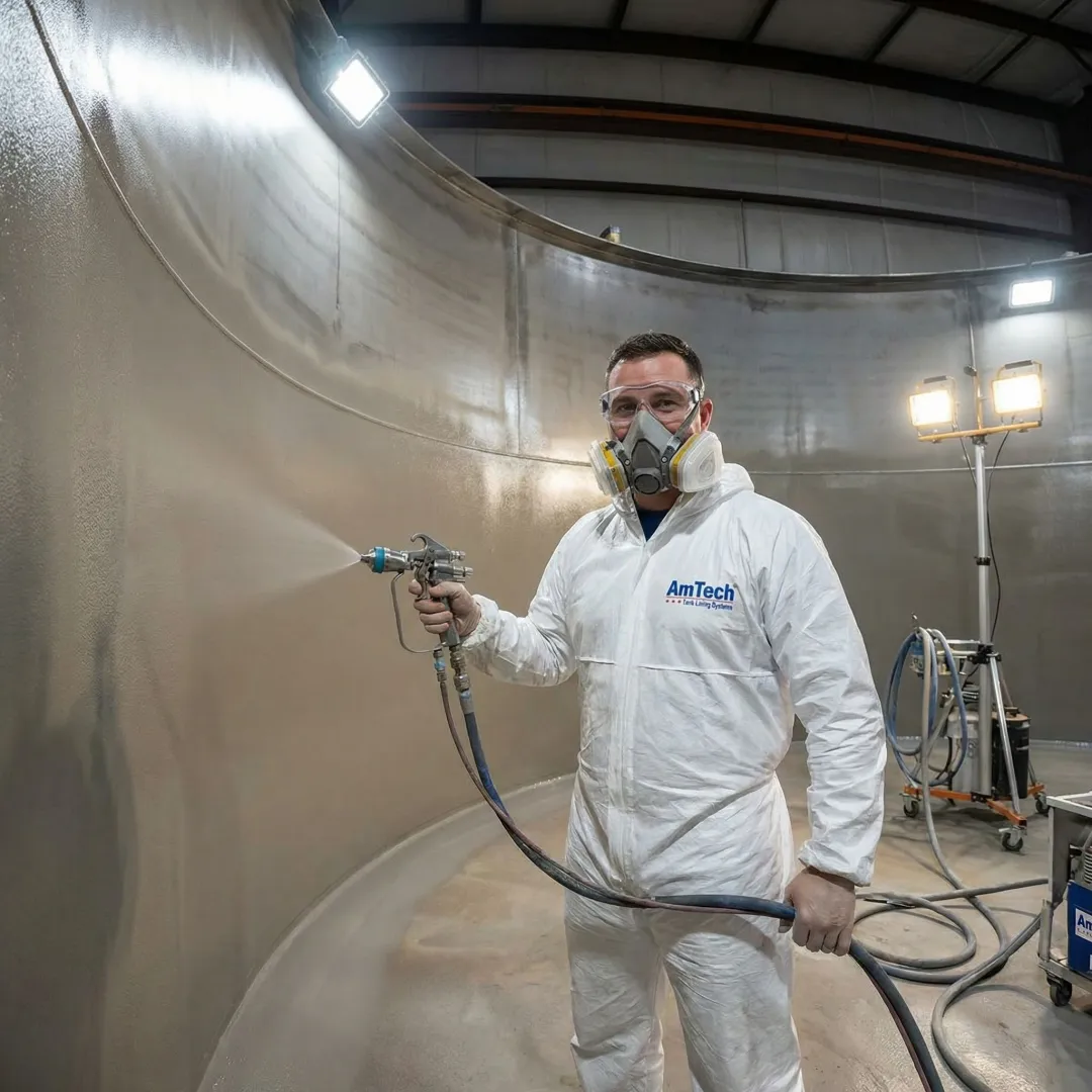 Hot water tank interior showing modern lining system application