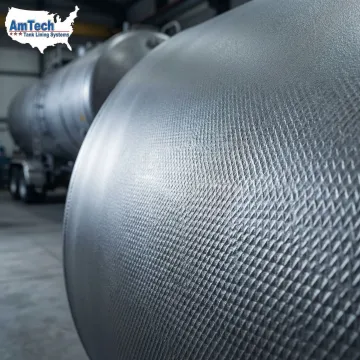 Close-up of prepared tank truck surface showing optimal blast profile texture