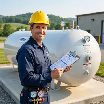 Commercial propane tank service being performed at a Paris, KY business facility