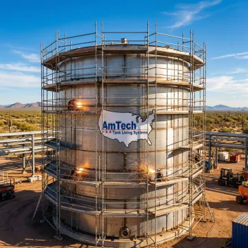 Industrial welded steel tank fabrication site in Phoenix, Arizona