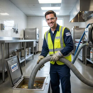 Commercial grease trap pumping service truck at Pennsylvania restaurant