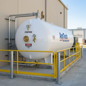 Commercial propane storage tank at industrial facility in Clayton