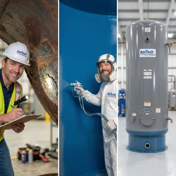 Step-by-step hot water tank repair and lining process in commercial facility