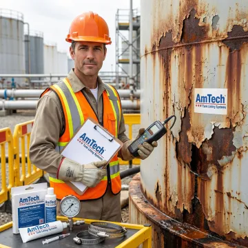 Professional technician inspecting and repairing oil tank leak