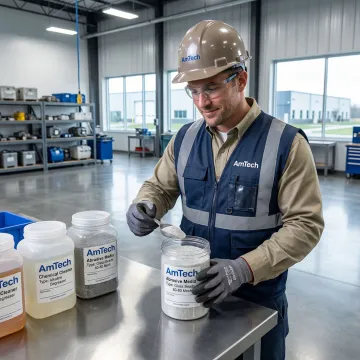 AmTech engineer selecting tank cleaning chemicals and abrasive media for Pennsylvania project