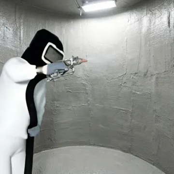 Interior view of hot water tank showing HydraStone lining application