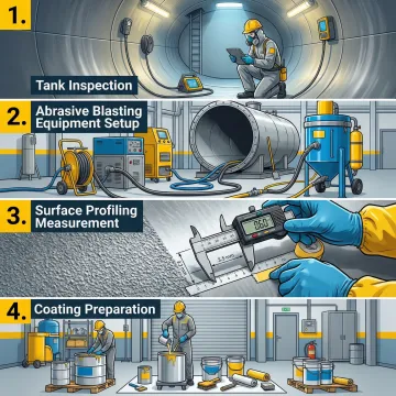 Multi-step tank surface preparation and blasting process diagram