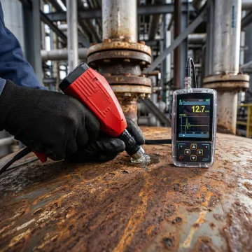 Ultrasonic testing equipment scanning tank bottom for corrosion