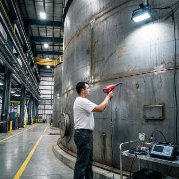 Industrial storage tank undergoing professional leak detection inspection in Bay Area facility