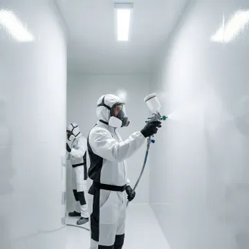 Water tank interior showing protective lining application by professional crew